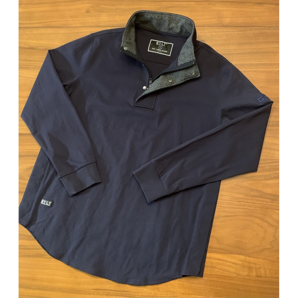 BYLT Elite Fairway Pullover Sweatshirt Mens Large Blue Drop Cut Magnetic Snaps